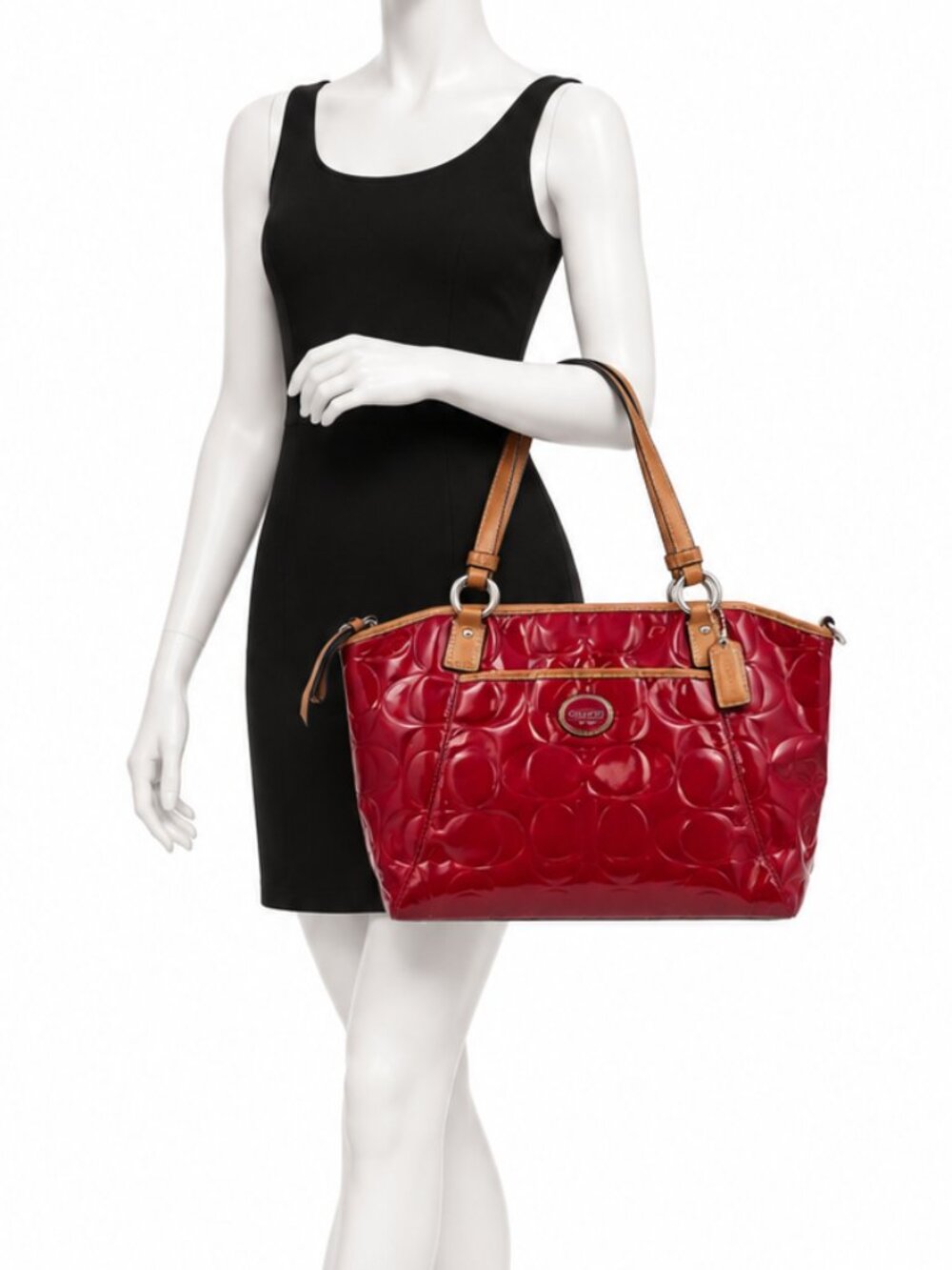 Coach Signature Patent Leather Red Tote Shoulder Bag